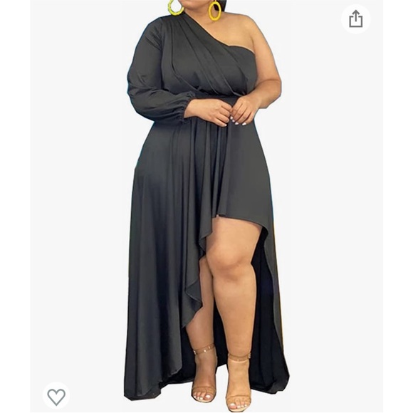 Plus Size High/Low Flowy One Shoulder Dress - Picture 2 of 3
